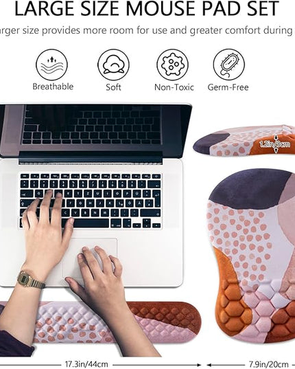 Mouse Pad Wrist Support, Laokiiy 2 in1 Keyboard Wrist Rest+ Ergonomic Mouse Pad, Non-Slip Wrist Rest for Computer Keyboard, Made Easy Typing & Relieve Wrist Pain Boho