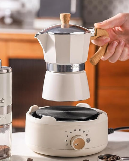 Bincoo Espresso Maker Stovetop,Camping Moka Pot 2 Cup/120ML,Stove Top Espresso Italian Coffee Maker,Easy to Use (White)