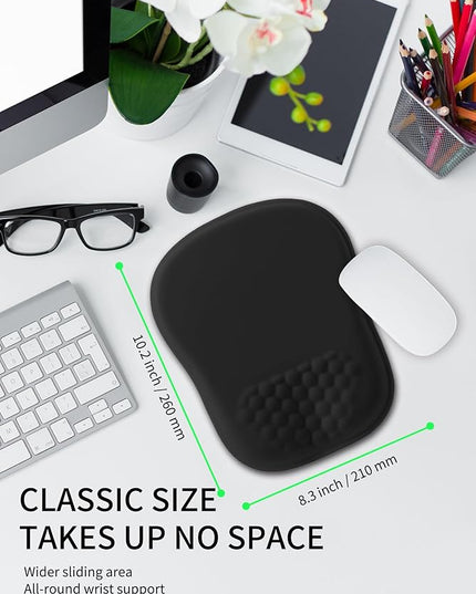 Hokafenle Ergonomic Wrist-hugging Mouse Pad Wrist Support, U-shaped Holding Wrist Rest Mousepad for Carpal Tunnel Pain Relief with Cushioned Memory Foam Slope Massage Bulge (Classic 10.2x8.3 in,Black)