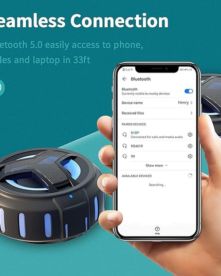 EBODA Bluetooth Shower Speaker, Portable Bluetooth Speakers, IP67 Waterproof Wireless Speaker with LED Light, Floating, 2000mAh, True Wireless Stereo for Kayak, Beach, Gifts for unisex -Black