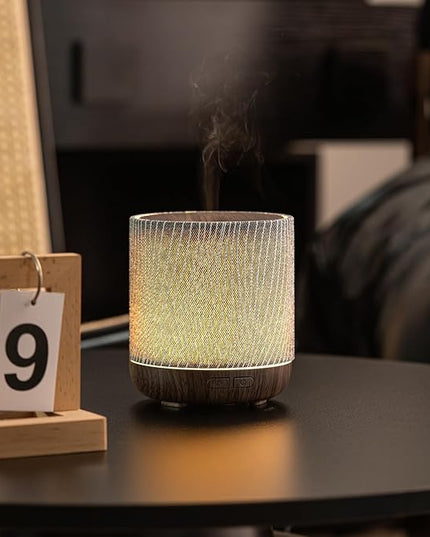 ZmarKraft Essential Oil Diffuser 7 fl oz 200ml with Fabric Cover and Night Lamp | Ultrasonic Aroma Diffuser | Humidifier w Lights | Room Decor | Small Humidifier for Bedroom | Gift (Dark Brown)