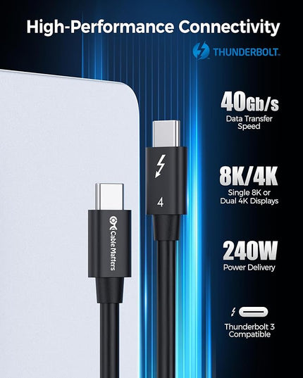 Cable Matters [Intel Certified] 40Gbps Thunderbolt 4 Cable 2.6ft with 8K Video and 240W Charging - 0.8m, Compatible with USB4, Thunderbolt 3 Cable and USB-C