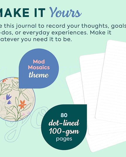 Happy Planner Small Undated Book-Bound Journal with 80 Pages of Thick 100 GSM Paper, A5 Size, Dot-Lined Layout, Mod Mosaics