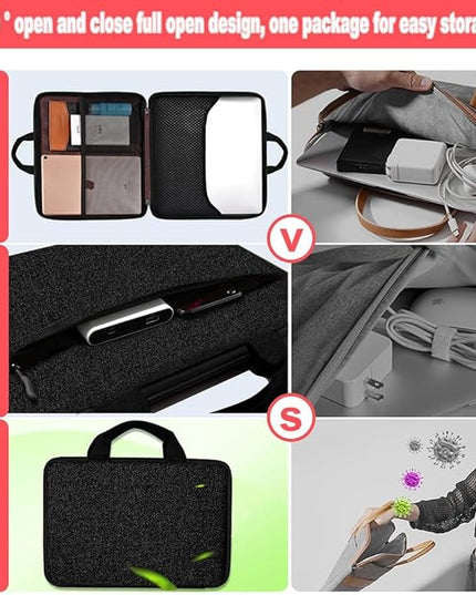 Hseok Laptop Case 13.3-14 inch Briefcase Handbag, Water-Resistant and Shockproof Computer Sleeve Compatible with MacBook Pro 14", Mac Air/Pro 13.3" and 13"-14" Notebooks Chromebooks,Black