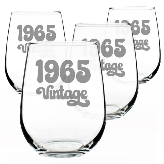 Vintage 1965 Stemless Wine Glass for 61st Birthday - 17 oz - Set of 4