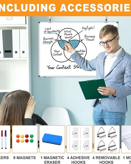 H-Qprobd Magnetic Whiteboard 24" x 18" Dry Erase White Board for Wall, Hanging Mounted Whiteboard with Aluminum Marker Tray