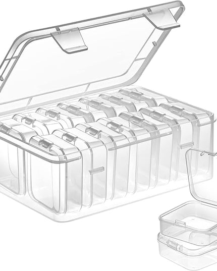 Mathtoxyz Small Bead Organizers, 15 Pieces Plastic Storage Cases Mini Clear Bead Storage Containers Transparent Boxes with Hinged Lid and Rectangle Clear Craft Supply Case