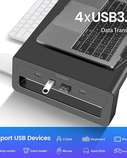 Vaydeer Dual Monitor Stand Computer Riser with USB 3.0 Hub Ports, Double Metal Stand for 2 Computer, TV, PC, Printer, Multi Media Speaker, Multifunctional Desktop Organizer