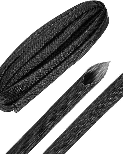 MECCANIXITY 10ft Braided Cable Sleeve, 3/8" ID 200C High Temperature 1500V Fiberglass Wire Insulation Cord Protector Organizer Wires Management for Motor Engine Fuel Line, Black