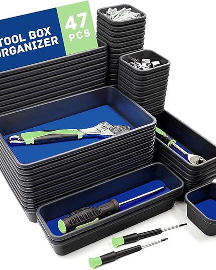 Tool Box Organizer, Tool Drawer Organizer Tray Divider, Toolbox Organization, Garage Tool Organizers and Storage, Tool Box Accessories for Rolling Tool Chest Cabinet (Blue (47PCS))