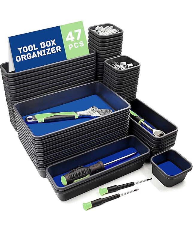 Tool Box Organizer, Tool Drawer Organizer Tray Divider, Toolbox Organization, Garage Tool Organizers and Storage, Tool Box Accessories for Rolling Tool Chest Cabinet (Blue (47PCS))