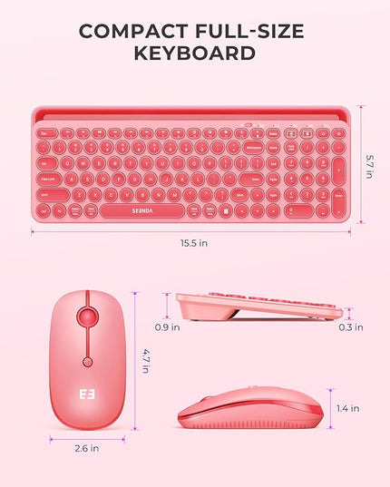 seenda Bluetooth Keyboard and Mouse for iPad, CTU-301 Wireless Multi-Device Connection Bluetooth+2.4G Keyboard Mouse Combo with Tablet Holder for iPad/MacBook/Windows, iOS/Andriod/Phone, Coral Pink