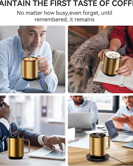 Vsitoo S3 Plus 14oz Heated Coffee Mug- Temperature Control Smart Mug with Mug Warmer, Auto-Sensing AI Heats Drinks to 120-150°F Hands-Free.Ideal for Home/Office/Gifts，Gold