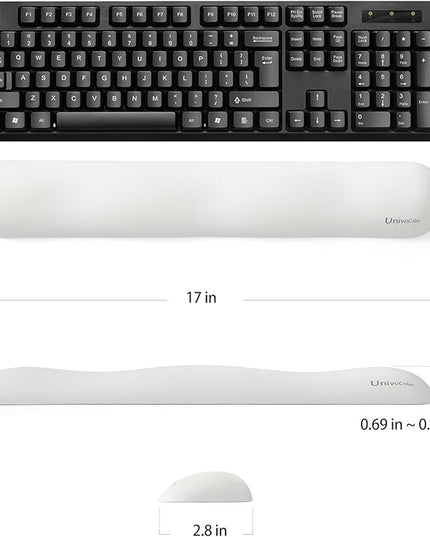 UnivoColors Design-Wave Set of Wrist Rest,Artificial Sheepskin+Memory Foam+Ergonomic+Anti-Slip Gel, Resilience Support During Work and Gaming,Keyboard Accessory,White