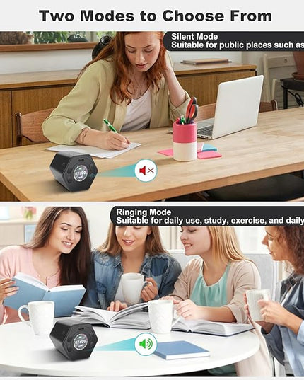 Pomodoro Productivity Timer Cube, Flip Clock, Pause & Resume, Magnetic Adjustable Sound Alert, for Working Studying Office Task, 3/5/10/15/30min & Custom Countdown (Gray)