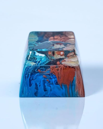 Shark Artisan Keycap Earthy Brown and Deep Blue Ocean R1 SA Profile Custom Sea Creatures Keycaps 1U ESC Handmade Gaming Resin Key Cap Cherry MX Switch Compatible Mechanical Keyboard Sea Lover Gift