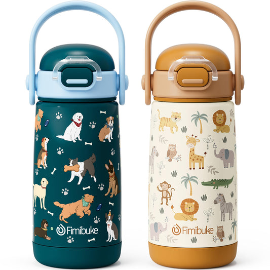 Fimibuke Toddler Water Bottle, 14oz Kids Insulated Cups with Straw Lid