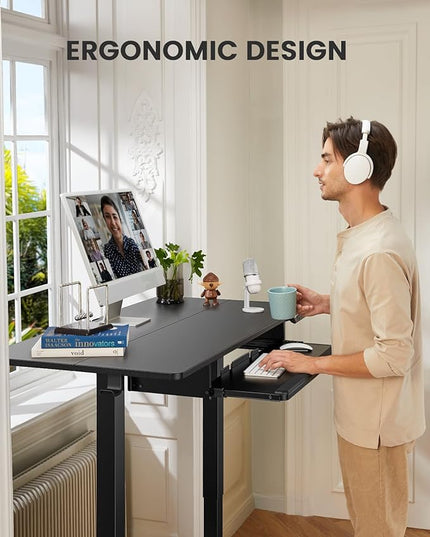 ErGear Large Electric Standing Desk with Keyboard Tray, 63x28 Inches Adjustable Height Sit Stand Up Desk, Home Office Desk Computer Workstation, Black