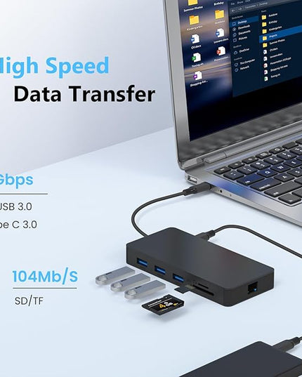 Laptop Docking Station Dual 4K HDTV Monitor, Fophmo USB C to 2 HDTV Splitter Extended Display, 1000Mbps LAN, USB A&C 3.0 Ports(10Gbps), SD/TF Card, 100W PD Charging, MacOS Only Mirrors Same Screen