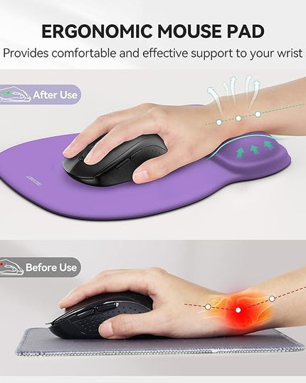 TECKNET Gel Mouse Pad with Wrist Rest, Ergonomic Office Mousepad with Wrist Support - Non-Slip & Smooth Surface Comfortable Desk Accessories Mat for Office, Gaming and Study - Purple