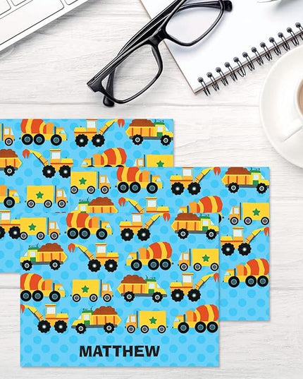 Current Construction Kids Personalized Note Cards - 24 Cards with White Envelopes, 4¼ x 5½ Inch Size, Blank Stationery, Add Names or Text, For Thank You Notes, Invitations, & Announcements
