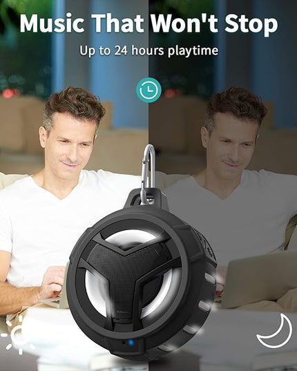 EBODA Bluetooth Shower Speaker, Portable Bluetooth Speakers, IP67 Waterproof Wireless Speaker with LED Light, Floating, 2000mAh, True Wireless Stereo for Kayak, Beach, Gifts for unisex -Black