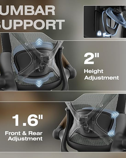 ELABEST X100 Ergonomic Mesh Office Chair with Footrest, Big and Tall Hone Desk Chair with 5D Flip-Up Arms, Adjustable 3D Lumbar Support,Gaming & Executive Computer Chairs for Long Hours