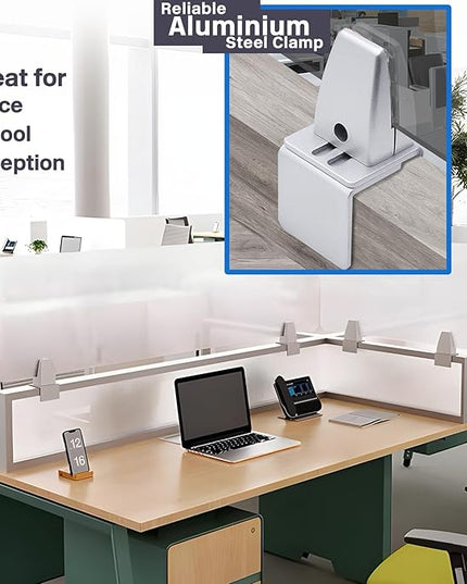 4 Packs Sneeze Guard Support, Aluminum Vertical Partition Board Clamp, Acrylic Desk Divider Support Clamp, Desk Shield Privacy Panel Clamps for Clear Shield for Countertop Reception