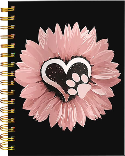 iampanda Spiral Journal Notebook,Strong TwinWire Binding with Premium Paper for Girl Women,60 Sheets A5 College Ruled NotebookJournal,Perfect for School Office Home Gifts,Sunflower Pink Flowers Dog