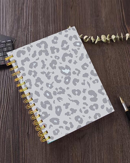 iampanda Spiral Journal Notebook,Strong Twin-Wire Binding with Premium Paper for Girl Women,Luxury Cheetah 60 Sheets A5 College Ruled Notebook/Journal,Perfect for School Office Home Gifts,Gray Leopard