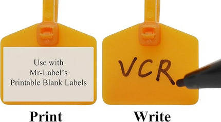 Mr-Label 4-3/8” Nylon Cable Zip Ties Tags Labels Marker – Write on | Self-Locking – with Free Printable Labels - for Wire Marking and Organizing (100, White)