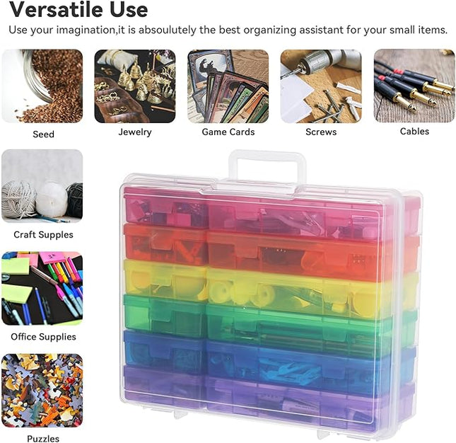 novelinks Stackable Clear Plastic Storage Boxes with Latching Lids – 12 Pack (6 Medium + 6 Small) Art Supply Organizers for Crayons, Pencils, Beads, Jewelry & Crafts (Colorful)