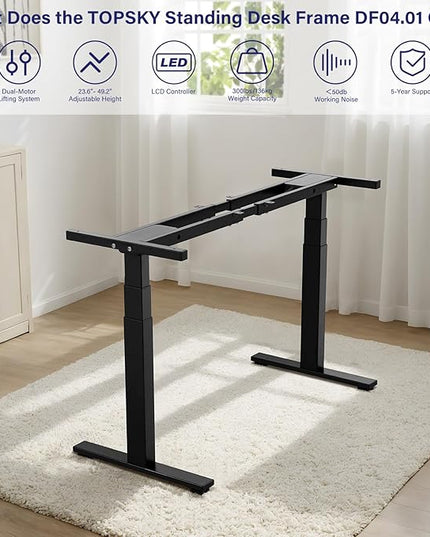 TOPSKY Dual Motor 3 Stage Electric Adjustable Standing Desk Frame for up to 80”x31.5” Table Tops Heavy Duty 300lb Load Capacity for Home Office (Black Frame Only)