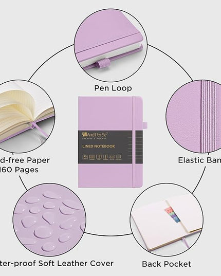&And Per Se Lined Journal Notebook (5 Packs), 160 Pages, A5 5.7 x 8 inches College Ruled Thick Paper Notebook Journals for Writing, Hardcover Notebooks for Women Men Office School (Lavender)