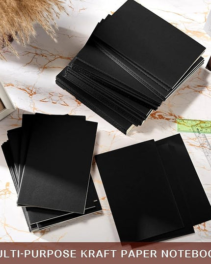 Sepamoon 200 Pack Kraft Notebook Journals 5.5 Inch x 8.3 Inch A5 Journal Softcover Notebooks Bulk for Kids Student Writing Sketch Travel Journal Office Notepad with 60 Pages 30 Sheets(Black)