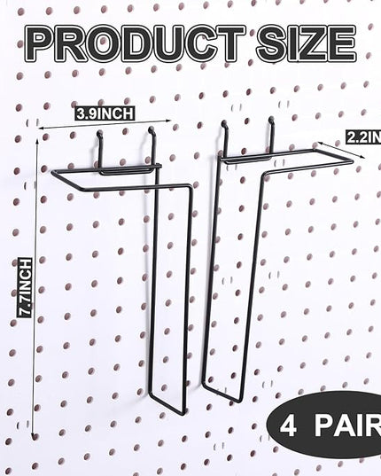 4 Pair Pegboard Display Shelves Expandable Width Metal Magazine Holder Hanging Wall File Organizer Pegboard Accessories Wall Decor for Pantry Exhibitions Trade Show Retail Store(Black)