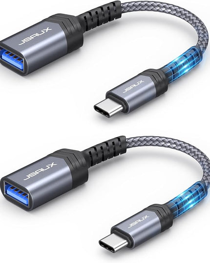 JSAUX USB C to USB Adapter [2 Pack], Type C 3.0 OTG Cable On The Go Type C Male to USB A Female Adapter Compatible with MacBook, iPhone 16 Pro Max/16 Plus/16e/15, Samsung Galaxy S25/S24/S23-Grey