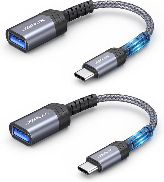 JSAUX USB C to USB Adapter [2 Pack], Type C 3.0 OTG Cable On The Go Type C Male to USB A Female Adapter Compatible with MacBook, iPhone 16 Pro Max/16 Plus/16e/15, Samsung Galaxy S25/S24/S23-Grey