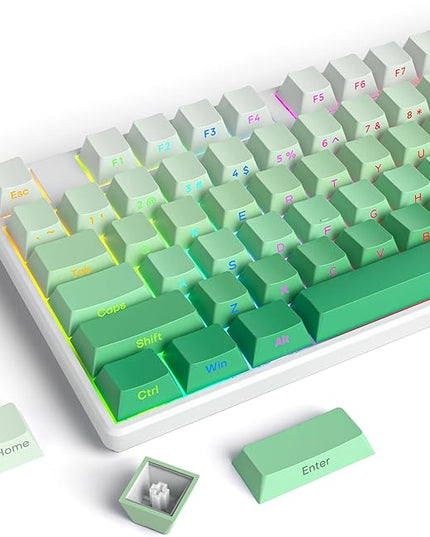 Cherry Profile Side Printed PBT Keycaps, 135 Key Minimalist Double Shot Shine Through Custom Keycap, Gradient Key Cap for Cherry MX Switches Mechanical Keyboard (Mint Green/Side Print)