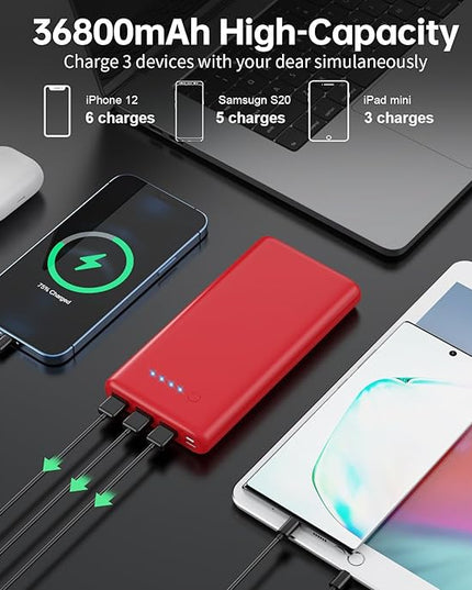 Portable Charger 36800mAh Power Bank,PD Fast Charging USB C External Battery Pack,4 Outputs 2 Inputs Travel Essentials Portable Phone Charger for iPhone 17/16/15/14/13/12,Galaxy S24 Android Phone etc
