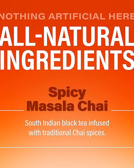 Zest Energy Black Tea - Spicy Masala Chai - High Caffeine Cardamom Ginger Tea with Cinnamon, Cloves & Vanilla Chai - Caffeinated Coffee Alternative - Natural, Non-GMO & Keto - 15Ct Box - 150mg Caf