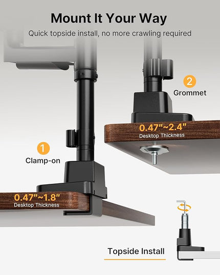 monTEK Sleek Aluminum Monitor Arm for 17–57” Ultrawide Screens up to 59.4 lbs, USB 3.0 A/C, Heavy Duty Dual Monitor Arm Desk Mount, Pneumatic Lift, Quick-Release Plate, Clamp/Grommet, Max VESA 100x100