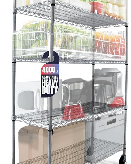 4000 LBS Heavy Duty Wire Rack 48 x 18 x 76, 5-Tier NSF Commercial Rolling Rack with Wheels, Chrome Metal Shelving Unit for Garage, Kitchen, Warehouse, Adjustable Storage Shelf, Crescent