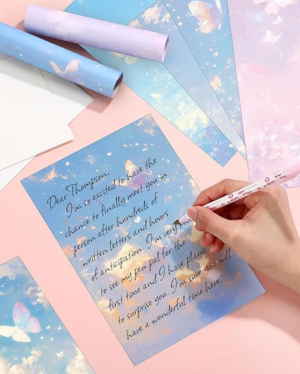 Supervitae 120 Pack Watercolor Butterfly Letter Writing Stationery Paper, 8.27 x 5.51 Inch Double Sided Decorative Letter Sheets for Writing Printing Crafts, 6 Watercolor Design (Watercolor Butterly)