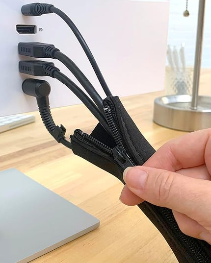 Zipper Cable Sleeve by Wrap-It Storage - 24" x 4" (4-Pack) Black - Cord Organizer and Cable Protector for Desk, Computer, TV Cord Management to Hide and Cover Wire and Extension Cables