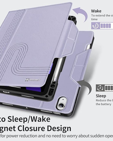 H HOLIMET Case for iPad Air 11 inch 2025 (M3)/2024 (M2) /iPad Air 5th Generation 2022/iPad Air 4th Generation 2020 10.9 Inch with Pencil Holder Shockproof Protective Cover Vegan Leather (Purple)