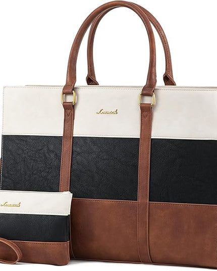 LOVEVOOK Laptop Bag for Women, 15.6 Inch Work Bags for Women, Vintage Leather Laptop Tote Bag, Waterproof Computer Bags with Clutch Purse, Large Capacity Briefcase, Business Office Handbag for Work