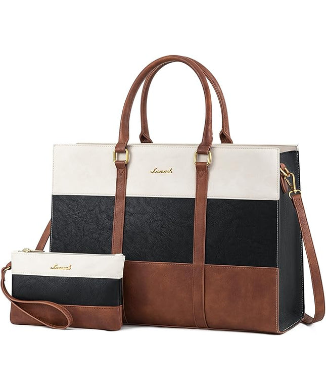 LOVEVOOK Laptop Bag for Women, 15.6 Inch Work Bags for Women, Vintage Leather Laptop Tote Bag, Waterproof Computer Bags with Clutch Purse, Large Capacity Briefcase, Business Office Handbag for Work