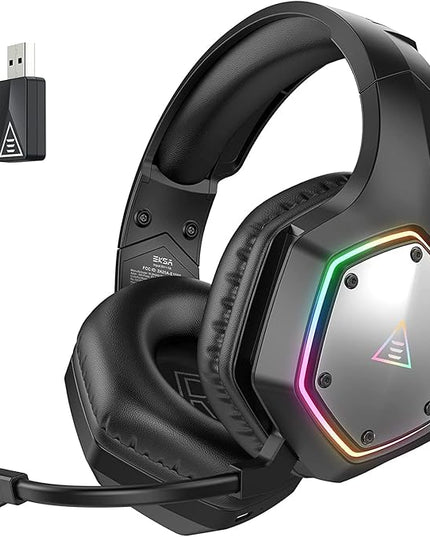 EKSA Wireless Gaming Headset, 2.4GHz USB Gaming Headphones with Microphone for PC, PS5, PS4, Nintendo Switch, 7.1 Surround Sound PC Headset, RGB Light, Ergonomic Design, 3.5mm Wired for Xbox Serie