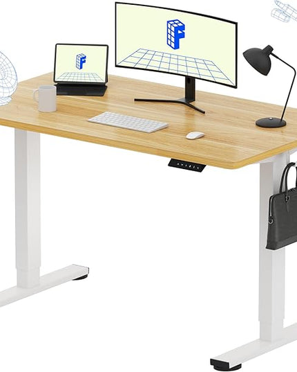 FLEXISPOT EN1 One-Piece Standing Desk, 48"x24" Seamless Desktop Electric Height Adjustable for Home Office, Study Rooms & Multi-Device Workstations, Maple(White Frame)